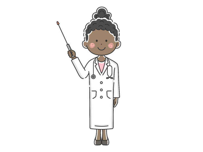 指し棒で説明する黒人女性の医者の透過PNGイラスト