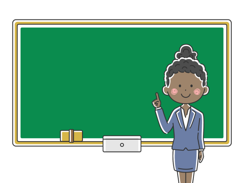 黒板で授業する黒人の女性教師の透過PNGイラスト