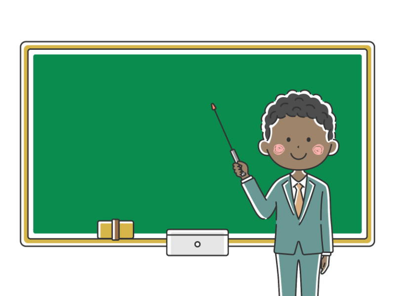 指し棒を使って黒板で授業する黒人の男性教師の透過PNGイラスト