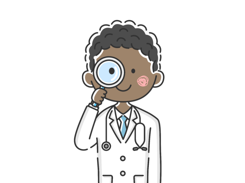 虫眼鏡を使う黒人の男性医師の透過PNGイラスト