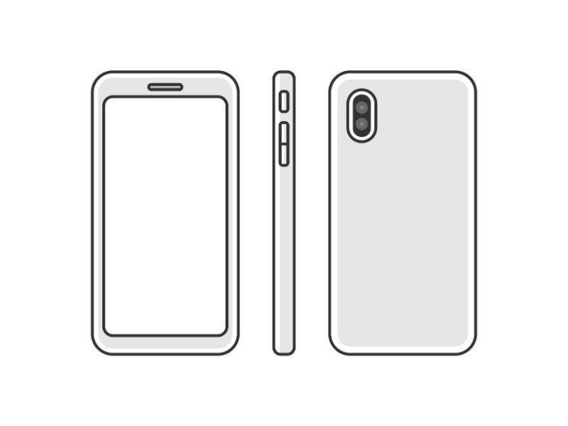 スマートフォンの正面と側面と背面の透過PNGイラスト
