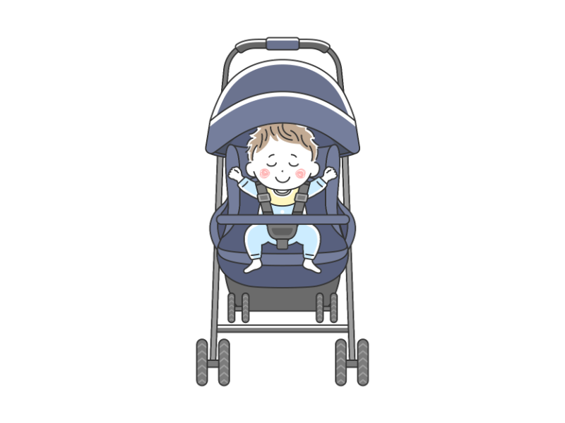 ベビーカーに乗って寝ている赤ちゃんの透過PNGイラスト