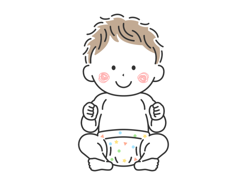 お座りしているオムツ姿の赤ちゃんの透過PNGイラスト