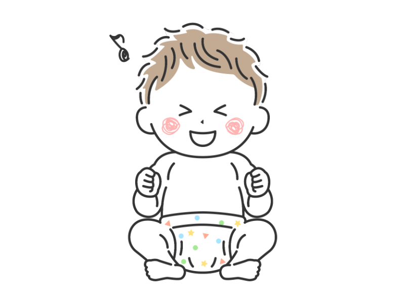 お座りしているオムツ姿の赤ちゃん（笑顔）の透過PNGイラスト