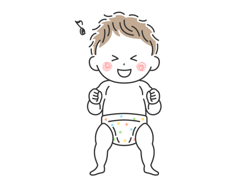 立っているオムツ姿の赤ちゃん（笑顔）の透過PNGイラスト