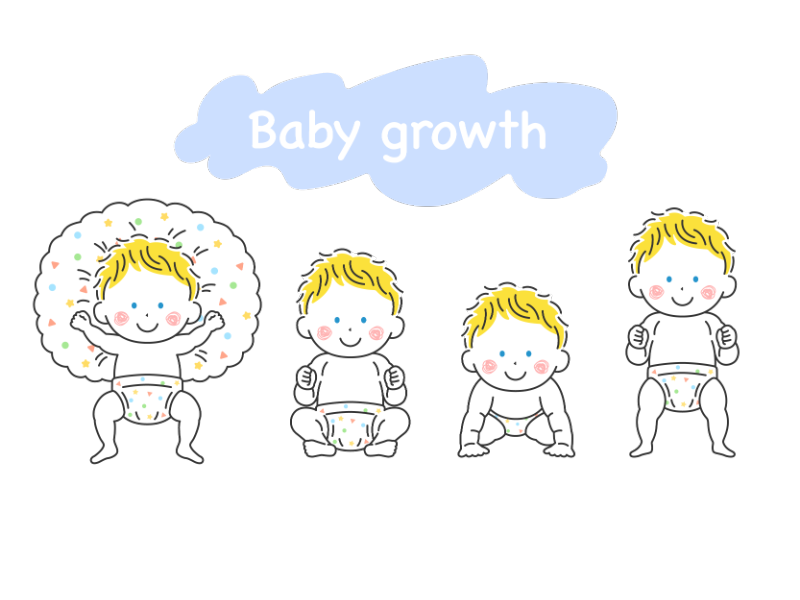 白人の赤ちゃんの成長の透過PNGイラスト