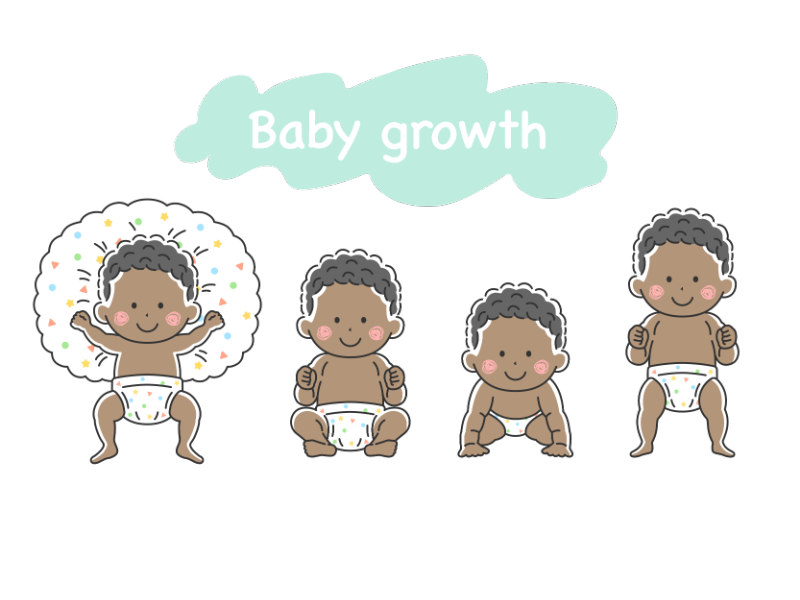 黒人の赤ちゃんの成長の透過PNGイラスト