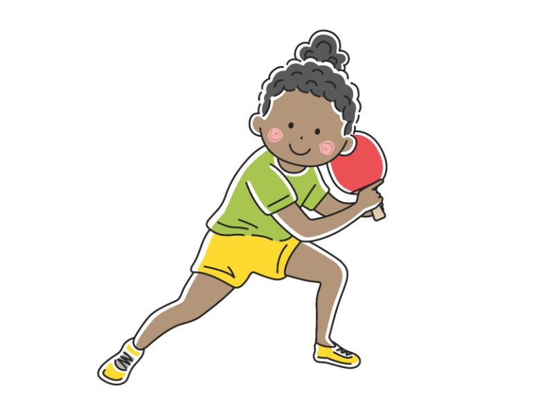 卓球をするカットマンの黒人女性の透過PNGイラスト