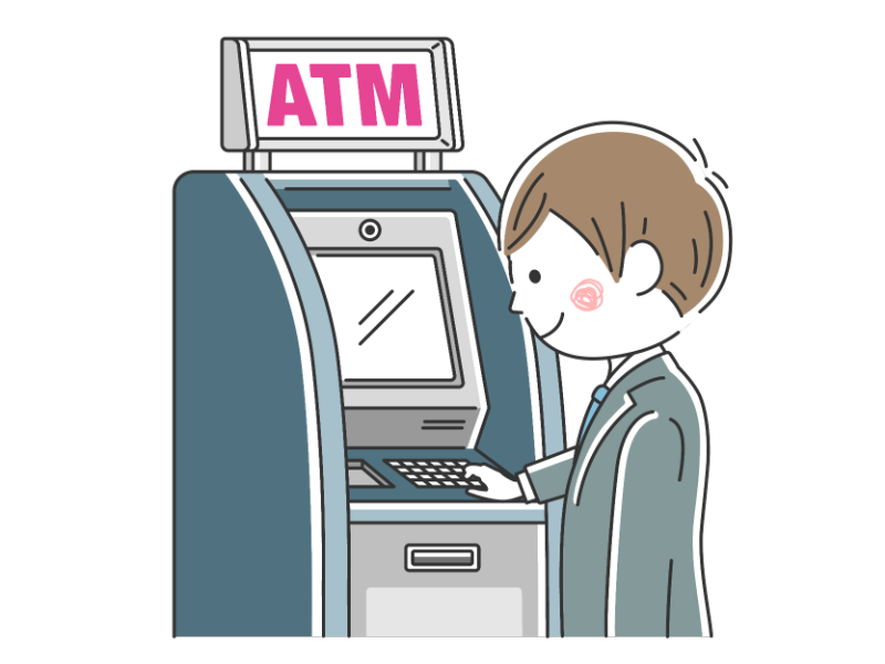 ATMを利用するビジネスマンの透過PNGイラスト