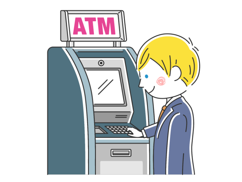 ATMを利用する白人ビジネスマンの透過PNGイラスト