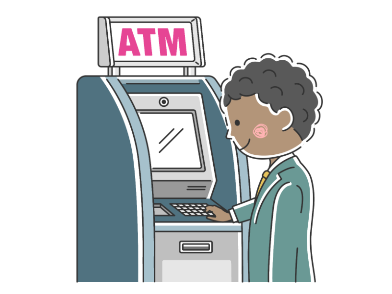 ATMを利用する黒人ビジネスマンの透過PNGイラスト