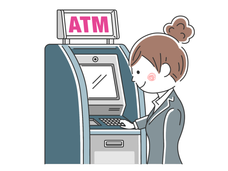 ATMを利用するOLの透過PNGイラスト