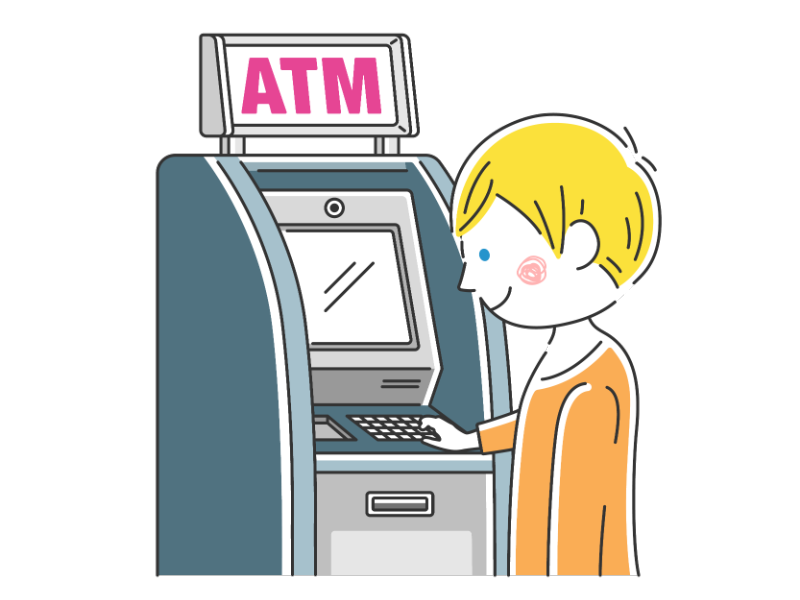 ATMを利用する白人男性の透過PNGイラスト