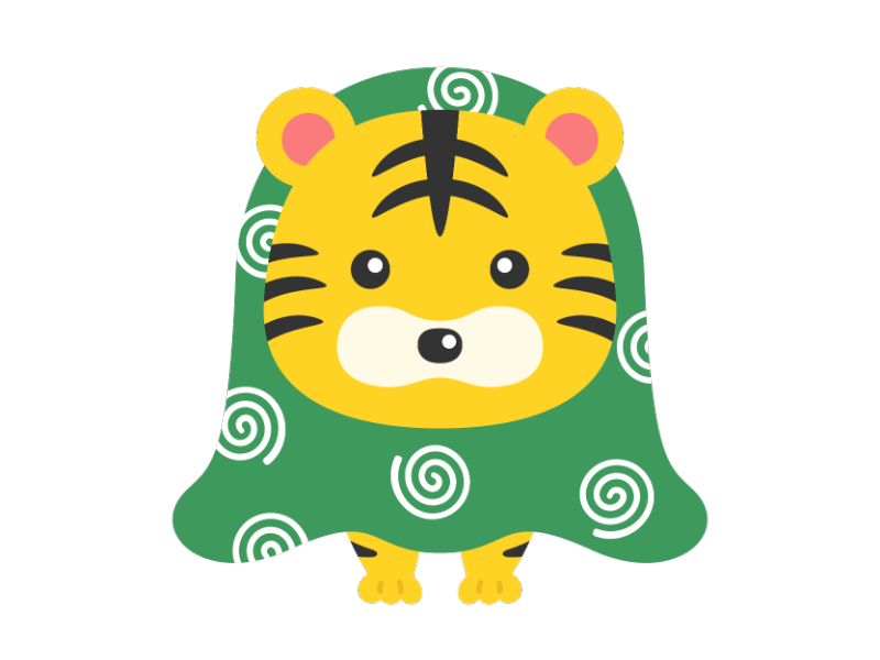 獅子舞の格好をした虎のキャラクターの透過PNGイラスト