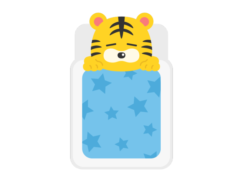 布団で寝る虎のキャラクターの透過PNGイラスト