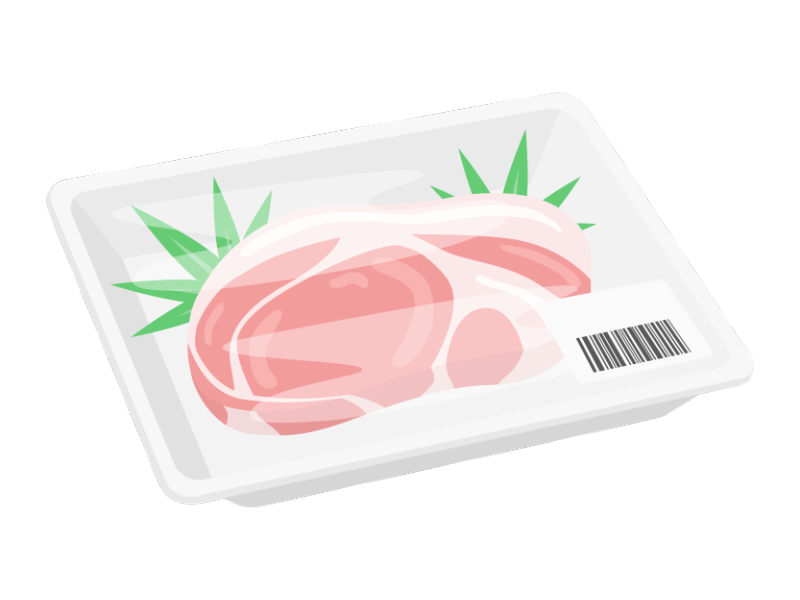 スーパーマーケットでパックに入った豚肉の透過PNGイラスト