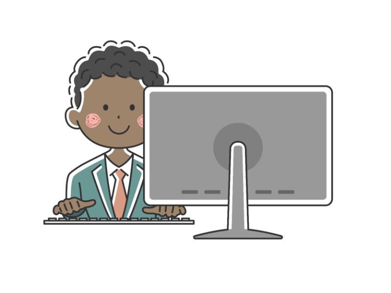 パソコンで仕事をする黒人ビジネスマンの透過PNGイラスト