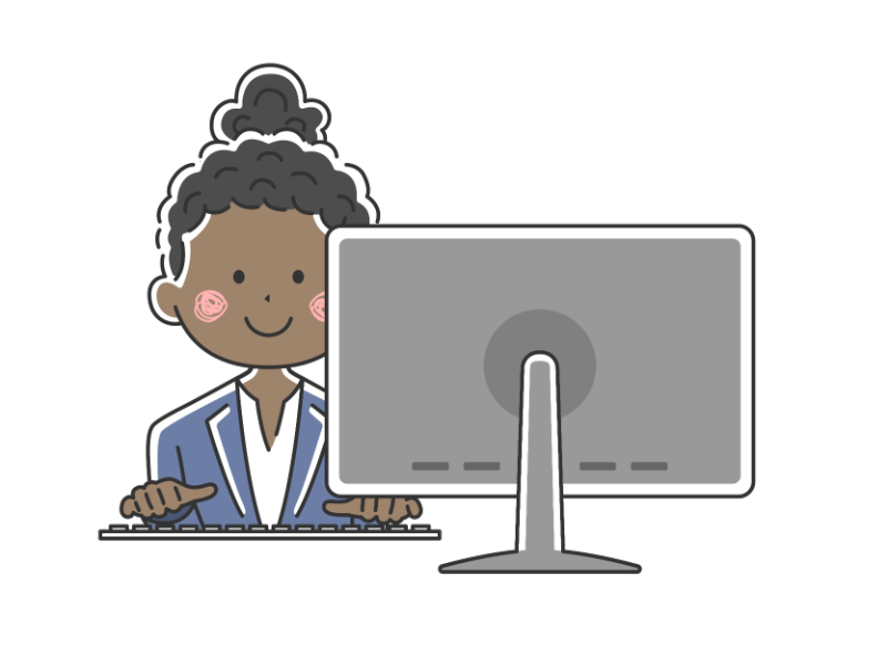 パソコンで仕事をする黒人ビジネスウーマンの無料イラスト イラストセンター