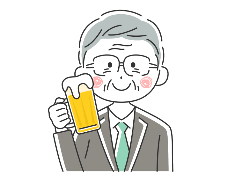 ビールを飲む年配ビジネスマンの透過PNGイラスト