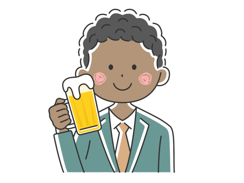ビールを飲む黒人ビジネスマンの透過PNGイラスト