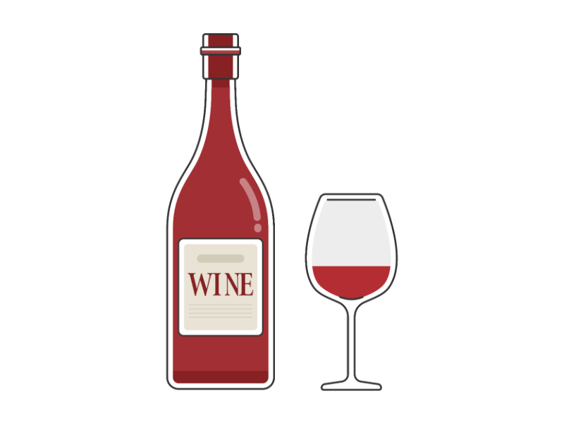 赤ワインのボトルとグラスに入ったワインの透過PNGイラスト