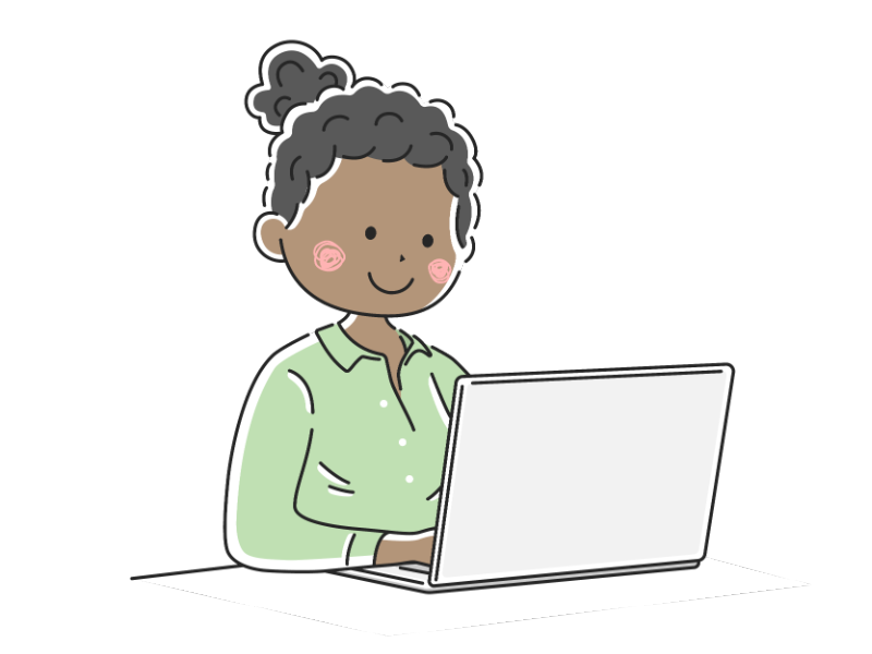 ノートパソコンを使う私服の黒人女性の透過PNGイラスト