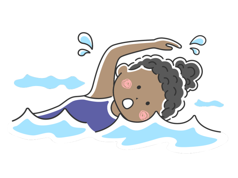 競泳用水着を着て泳ぐ黒人女性の透過PNGイラスト