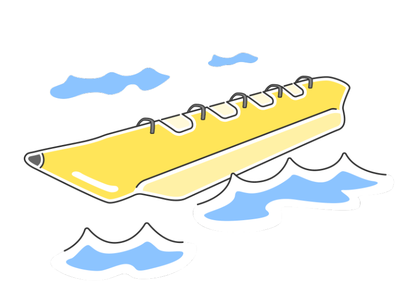 海の上のバナナボートの透過PNGイラスト