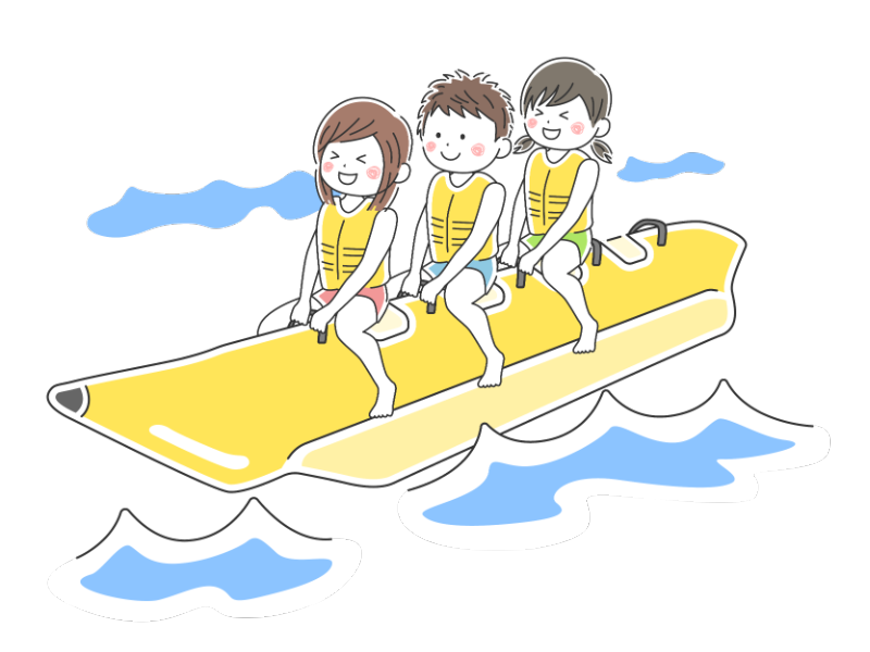 海でバナナボートに乗る男女の透過PNGイラスト