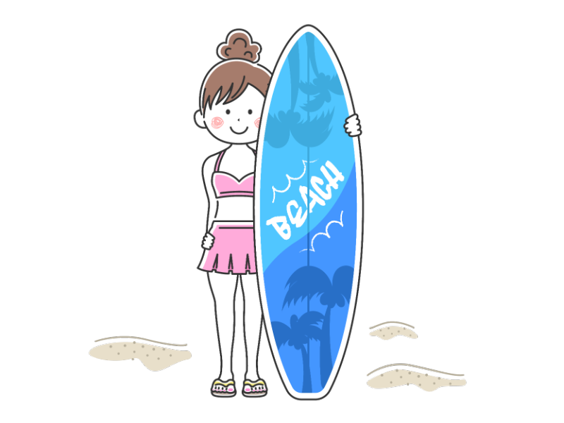 サーフボードを持った水着の女性の透過PNGイラスト