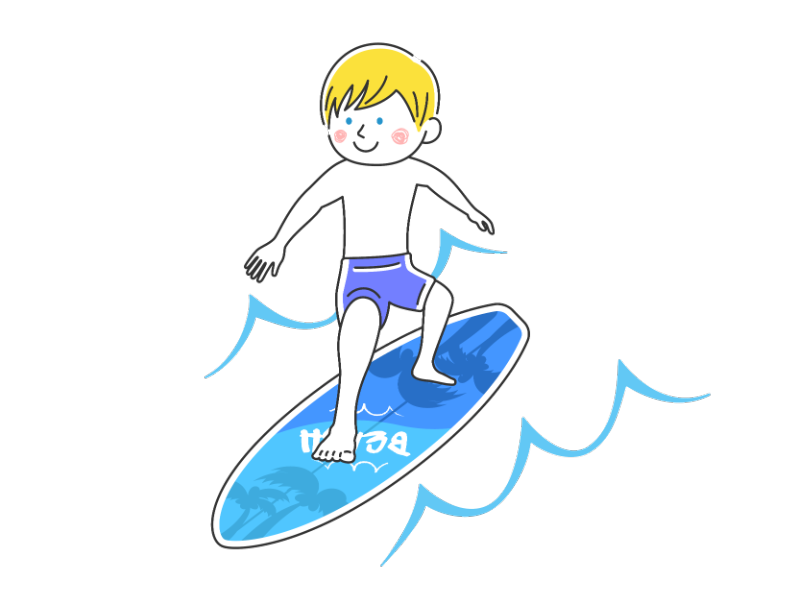 サーフィンをする水着の白人男性の透過PNGイラスト