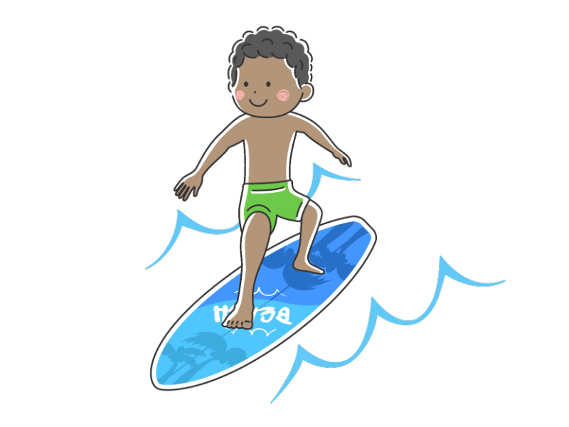 サーフィンをする水着の黒人男性の透過PNGイラスト