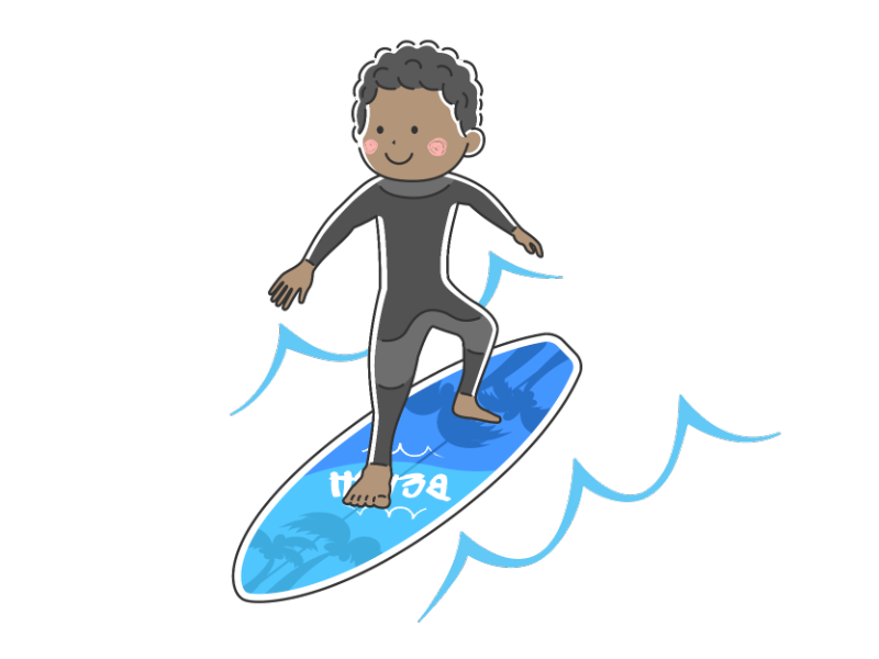 サーフィンをするウエットスーツを着た黒人男性の透過PNGイラスト