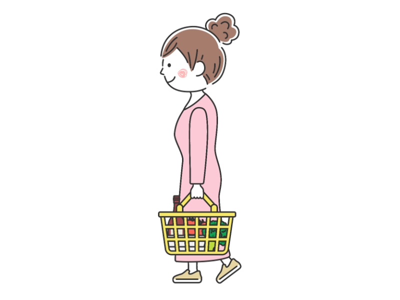 買い物かごを持つ女性の透過PNGイラスト