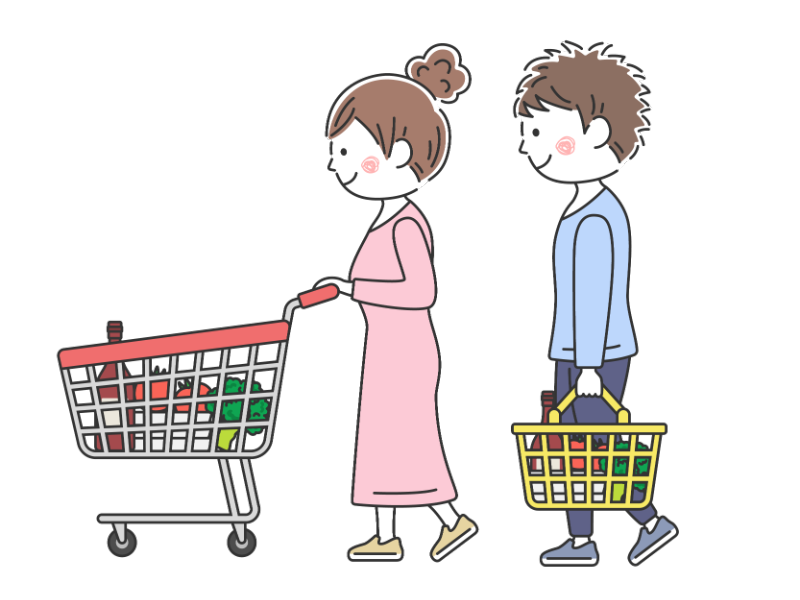 スーパーで買い物をする男女の無料イラスト イラストセンター