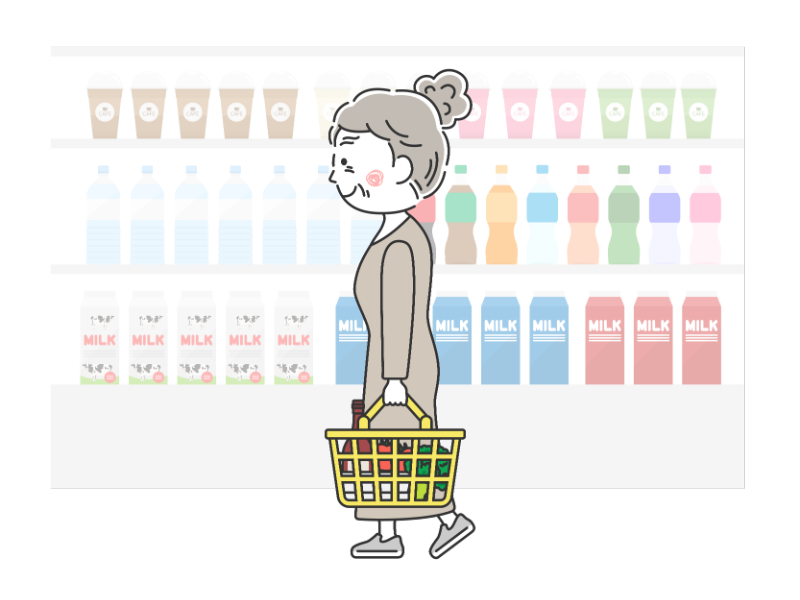 スーパーで買い物をする年配女性の透過PNGイラスト