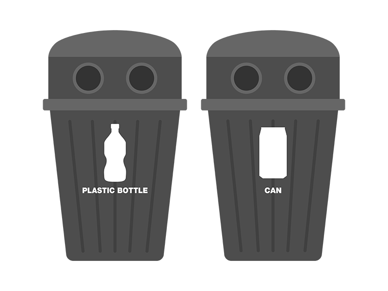 缶とペットボトルの分別ゴミ箱の透過PNGイラスト
