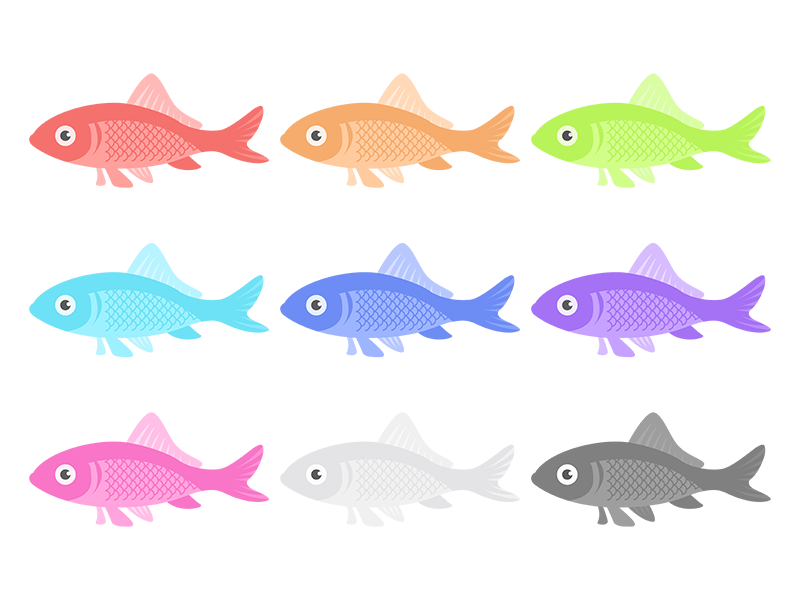 魚のカラーバリエーションの透過PNGイラスト