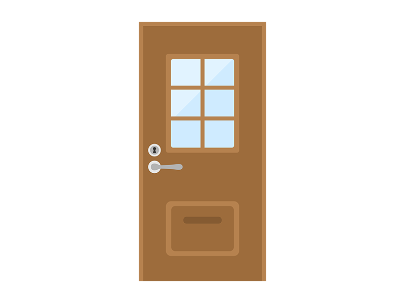 窓付きの茶色のドアの透過PNGイラスト