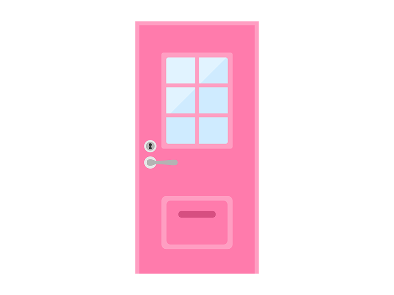 窓付きのピンク色のドアの透過PNGイラスト