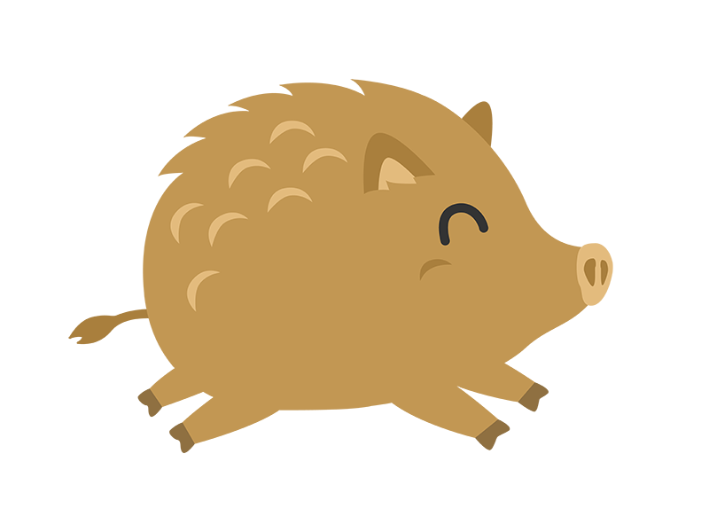 走っている笑顔の猪のキャラクターの透過PNGイラスト