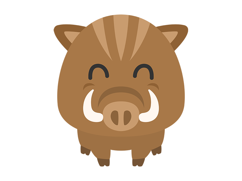 牙のある笑顔の猪のキャラクター（正面）の透過PNGイラスト