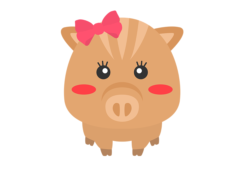 猪の女の子のキャラクター（正面）の透過PNGイラスト