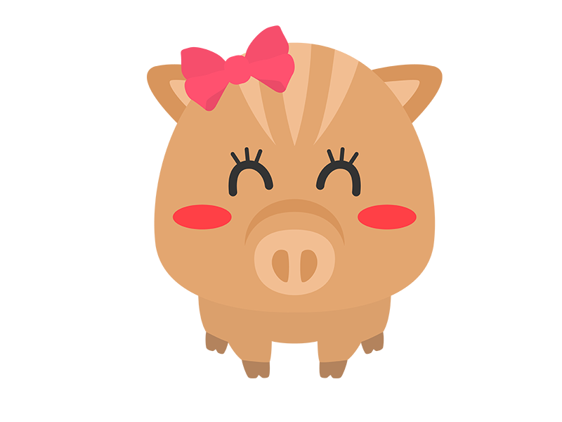 笑顔の猪の女の子のキャラクター（正面）の透過PNGイラスト