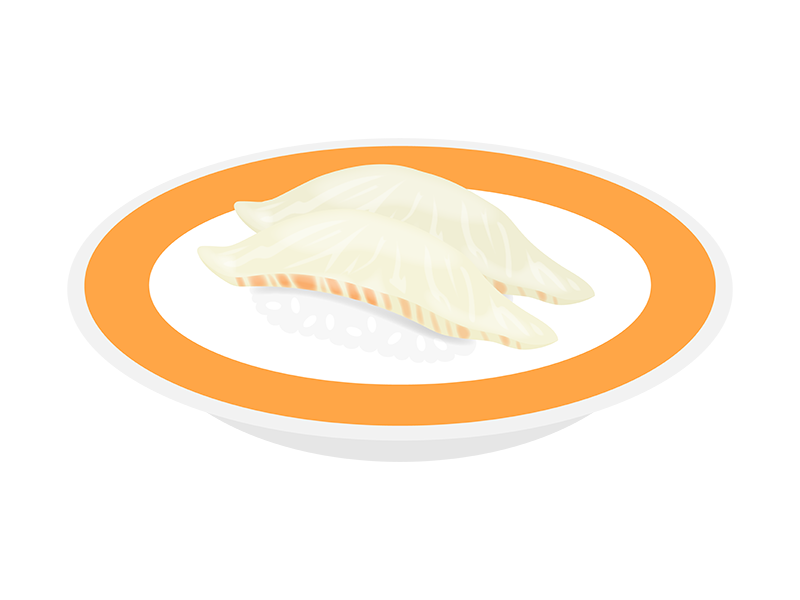 回転寿司の皿にのった鯛の寿司の透過PNGイラスト