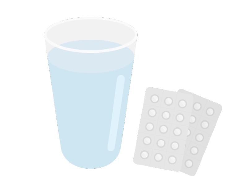 コップに入った水とタブレット錠剤の透過PNGイラスト