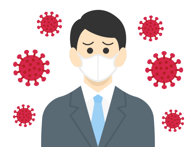 ウイルス感染したマスクをしたビジネスマンの透過PNGイラスト