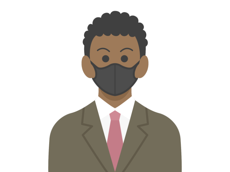 黒マスクをした黒人ビジネスマンの透過PNGイラスト