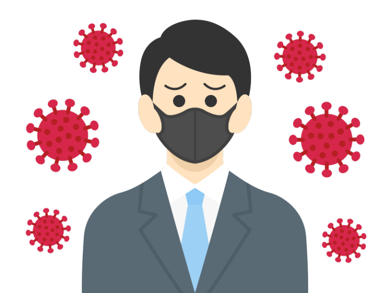 ウイルス感染したマスクをしたビジネスマンの透過PNGイラスト