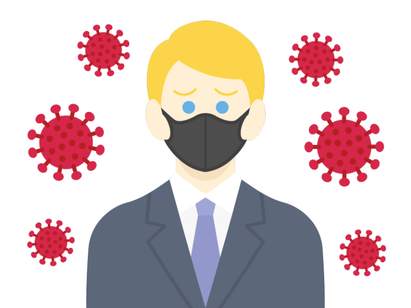 ウイルス感染したマスクをした白人ビジネスマンの透過PNGイラスト